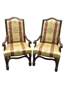 Pair of Gold Fabric & Wood French Style Armchairs