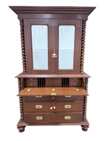 19th C. Mahogany Empire Barley Twist Secretary