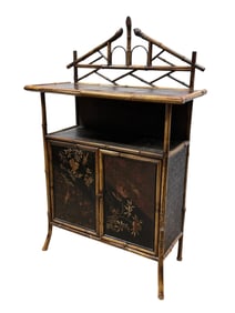 Late 19th C. Chinoiserie Decorated Bamboo Cabinet