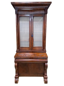 Cir 1840 American Empire Flame Mahogany Secretary Bookcase