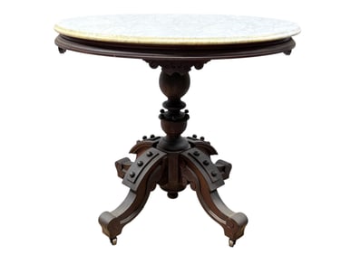 Unique Victorian Renaissance Revival Marble Top Parlor Table