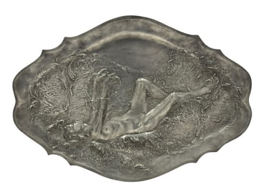 Signed Auguste Ledru Cir 1900 French Art Nouveau Pewter Plaque