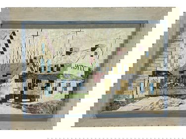 Signed Richard Berndt Mid Century Oil on Board "Town" Painting