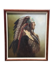 Signed Oil on Canvas "Chief Native American" Painting