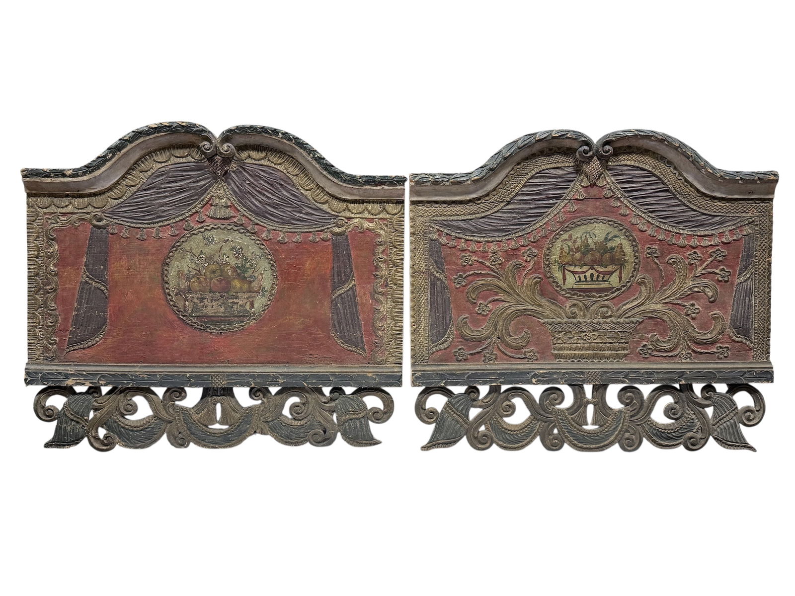 (2) Early 19th C. European Hand Carved & Painted Wood Panels (1 of 13)