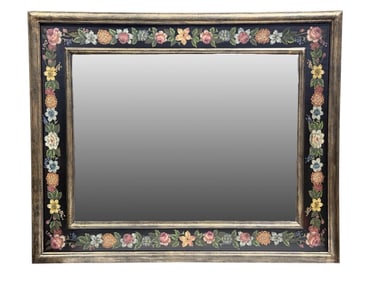 Large Black & Floral Design Mirror