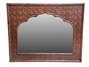 Large Wood Moroccan Design Beveled Mirror