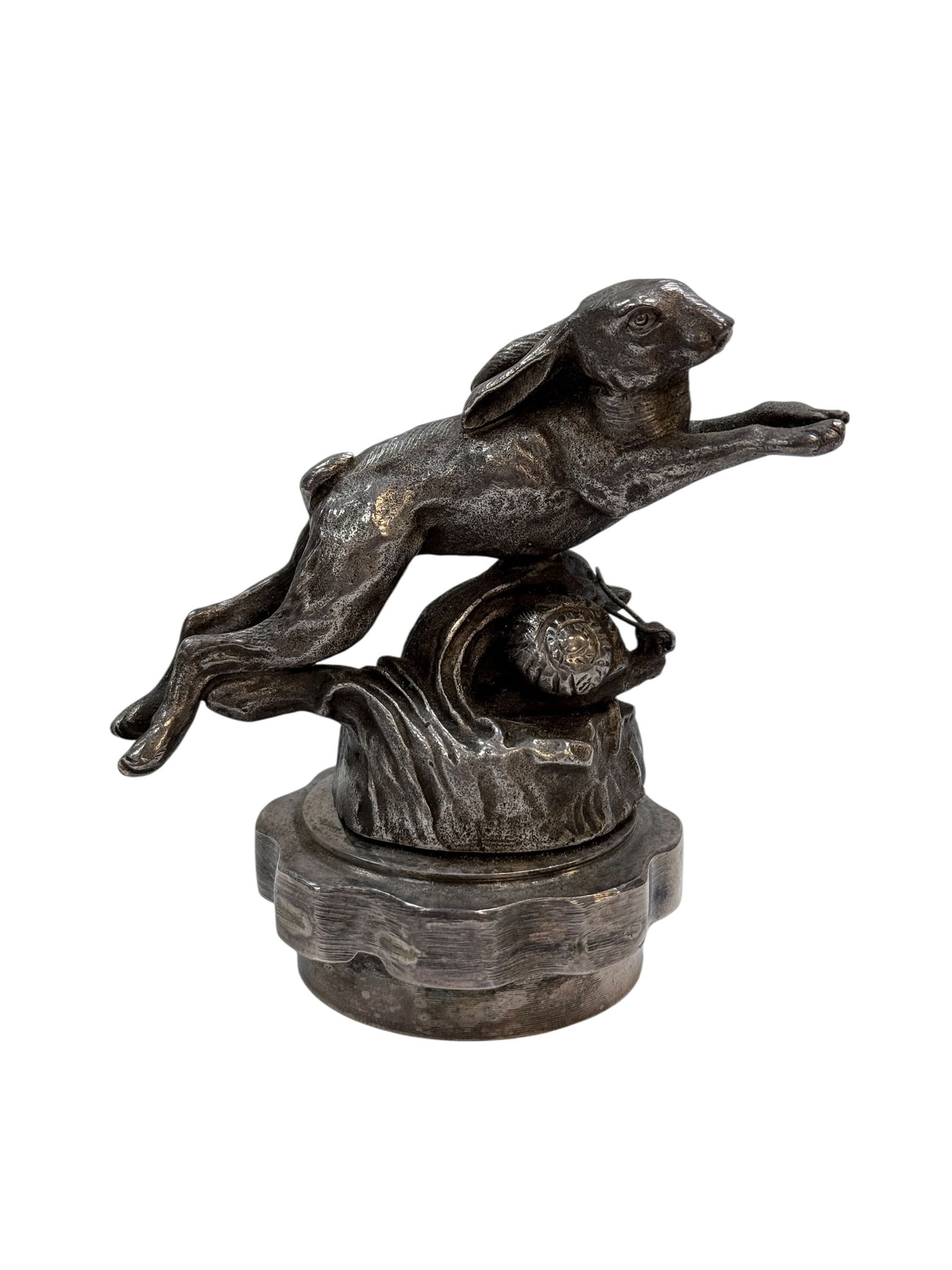 Signed French Silver Over Bronze Hare & Snail Hood Ornament (1 of 8)