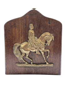 Oak Wood Plaque w/ Bronze Horseman