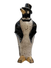 RARE Hubley No. 463 Cast Iron Penguin w/ Top Hat & Bowtie Doorstop