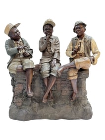 RARE Early 20th C. Terracotta Black Boys on Wall (Goldscheider)