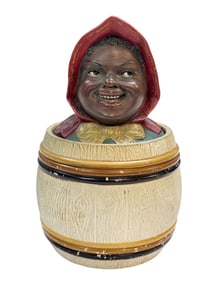 Antique Johann Maresch "Black Girl on Barrel" Tobacco Humidor Jar