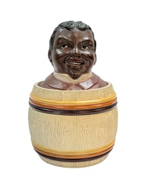 Antique Johann Maresch "Black Boy on Barrel" Tobacco Humidor Jar