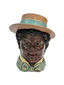 Antique "Black Boy in Straw Hat" Tobacco Humidor Jar