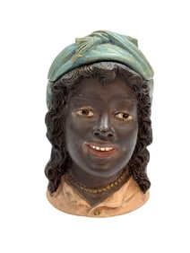 Antique "Black Girl" Black Americana Tobacco Humidor Jar