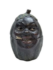 RARE Antique Black Americana Figural Tobacco Humidor Jar