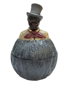 VERY RARE Black Americana "Black Man Smoking w/ Top Hat" Tobacco Jar