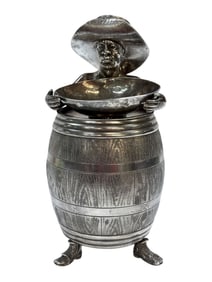 VERY RARE 19th C. Rogers & Bro Silverplate Tobacco Jar & Match Striker