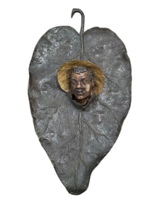 VERY RARE  Austrian Bronze Tobacco Leaf & Head Smoking Tray