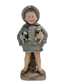 1900s Heubach Bisque Sailor Boy w/ 2 Pugs Figurine