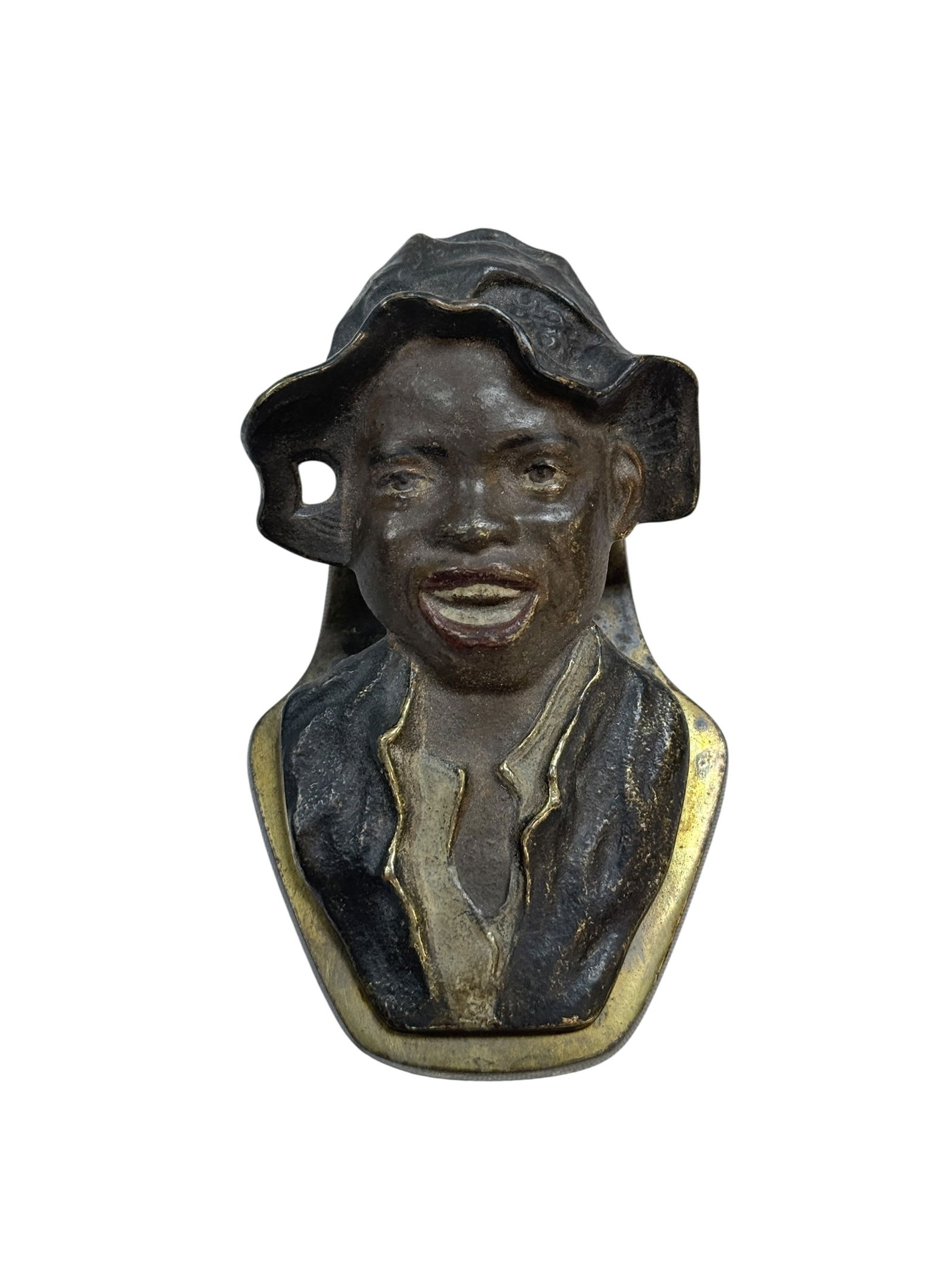 Antique Cast Iron Black Americana Paperclip (Johnnie Griffin): Antique Cast Iron Black Americana Paperclip (Johnnie Griffin). Marked 5247 on the back. Measures 4.25" x 2.5". Has some light scuffs.