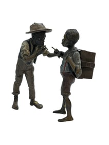 RARE Antique Vienna Cold Painted Bronze "2 Black Boys Sharing a Smoke"