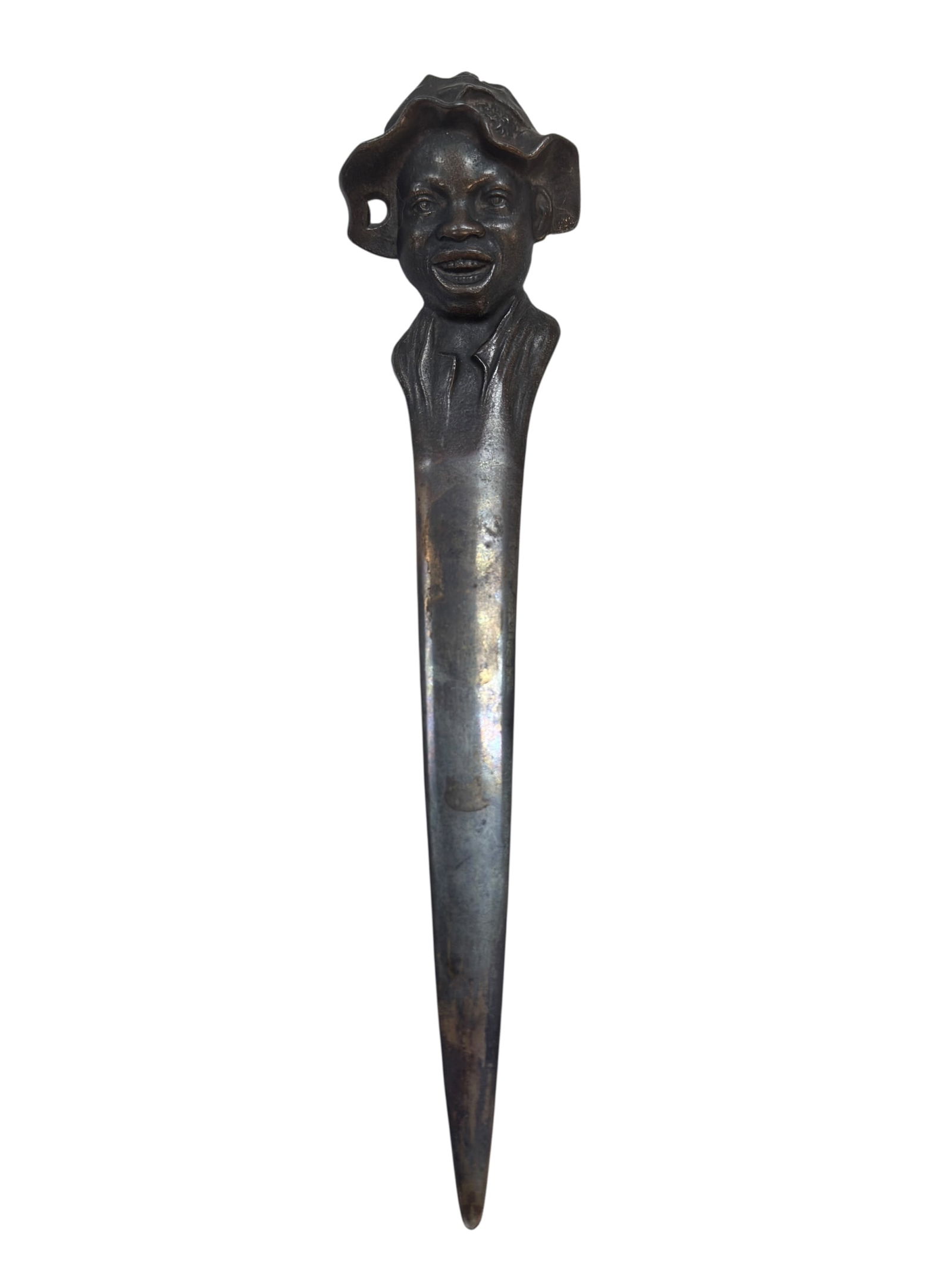 Early 20th C. Cast Iron Black Boy Letter Opener (Johnnie Griffin): Early 20th C. Cast Iron Black Boy Letter Opener (Johnnie Griffin). Measures 10.75" Long. Has some scratches.