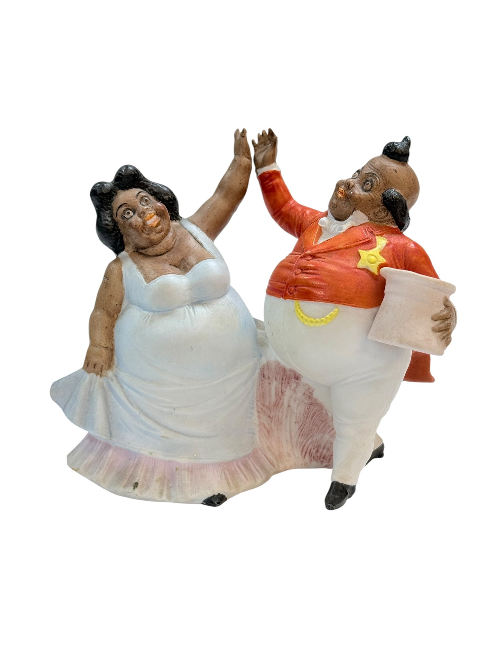 RARE German Bisque African Dancing Couple: RARE German Bisque African Dancing Couple. Measures 4.25" H x 4.75" W x 3" D. In good condition.
