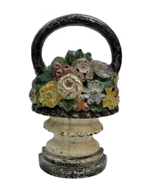 Large Cast Iron Flower Basket w/ Handle Doorstop