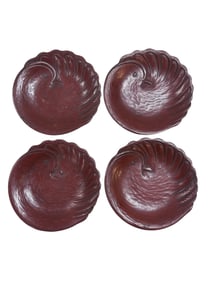 (4) Cinnabar Japanese Kamakura-Bori Lacquered Plates