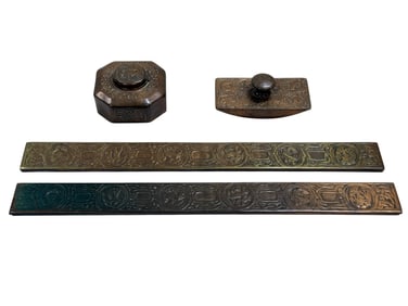 4Pc 1900s Bronze Tiffany Studios "Zodiac Pattern" Desk Set
