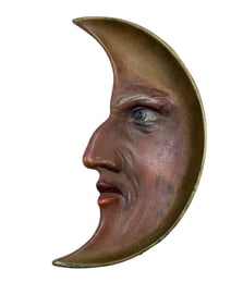 Art Nouveau Cast Iron Cresent Moon Polychrome Pen Tray