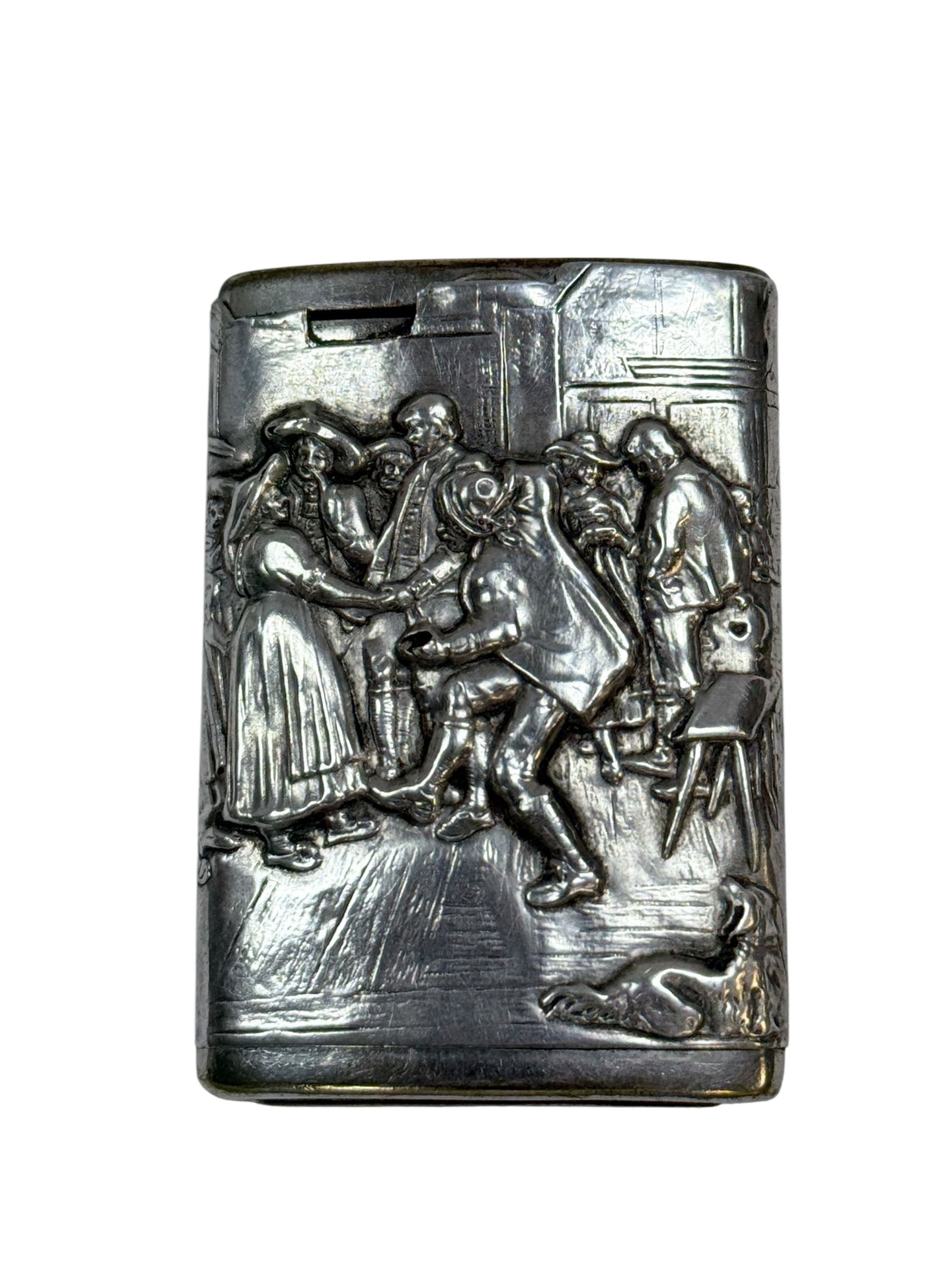 RARE Mid 19th C. Dutch Repousse 800 Silver Match Safe w/ Striker (1 of 5)