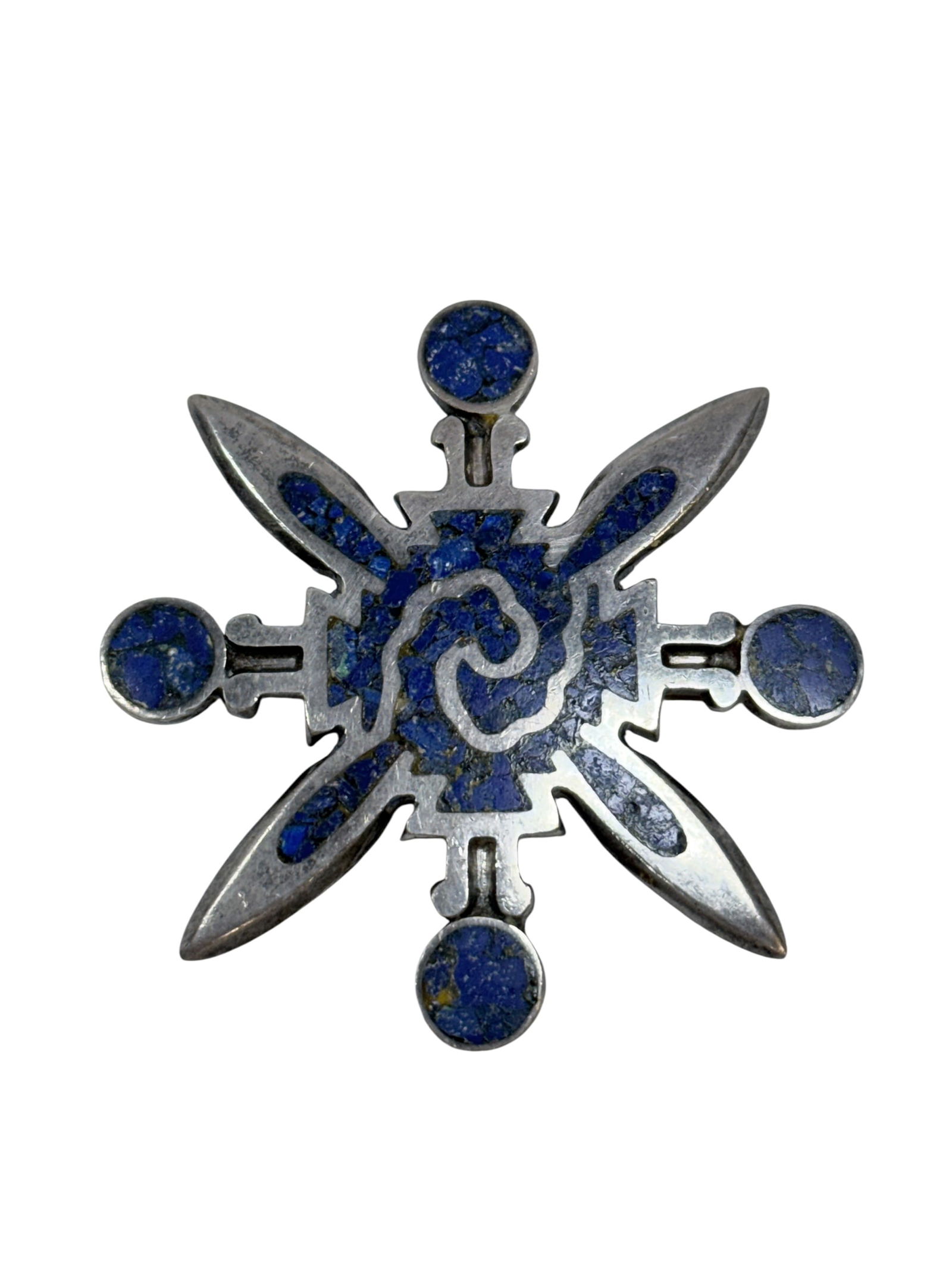 Mexican Sterling & Turquoise Aztec Sun Brooch by Miguel Melendez (1 of 3)