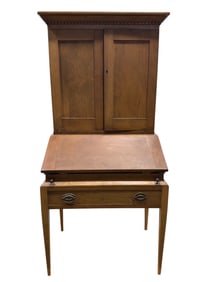 Antique Pine Slant Front Secretary Desk w/ Bookcase Top