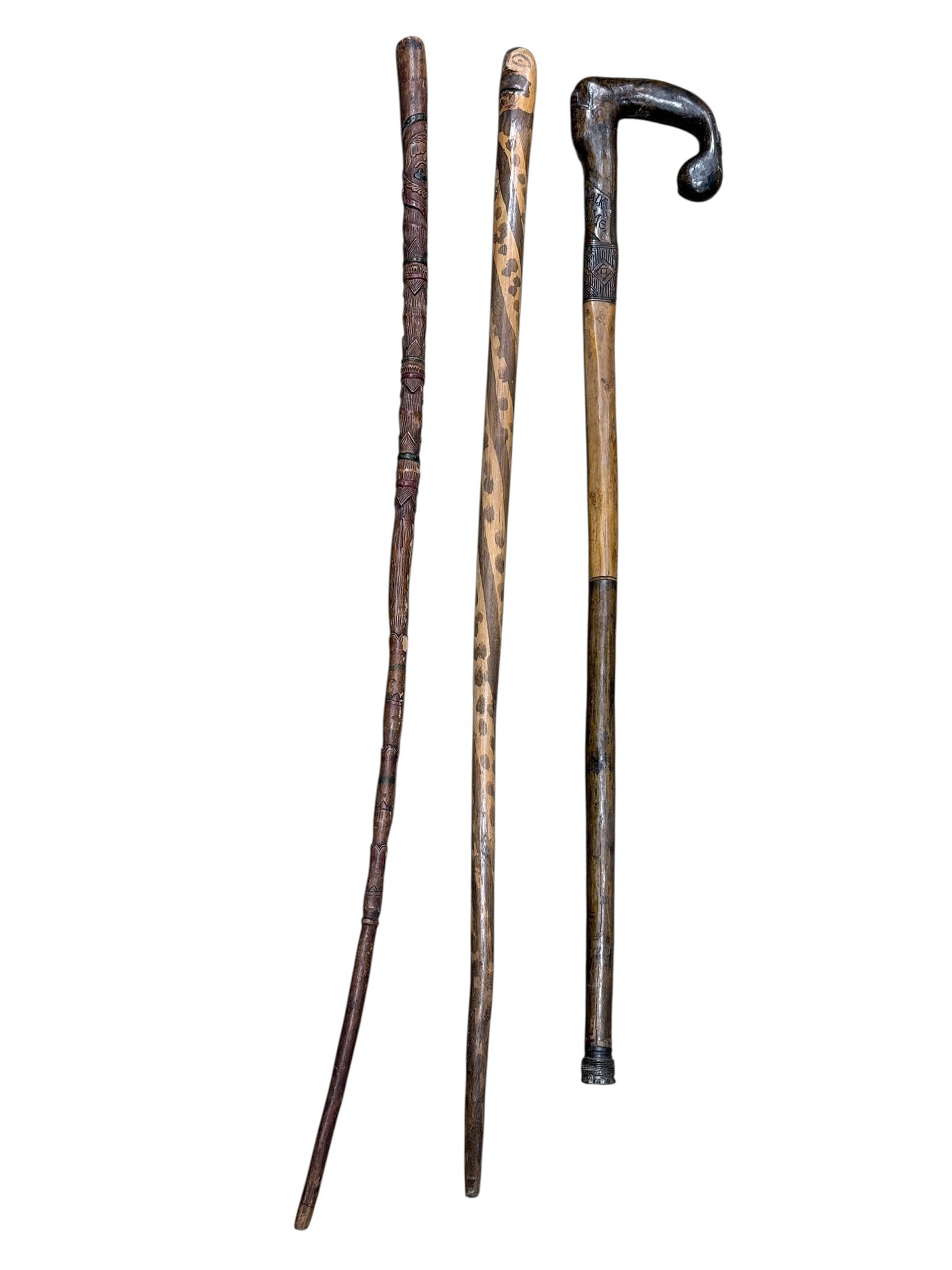 Group of 3 Antique Wood Carved Walking Sticks (1 of 8)