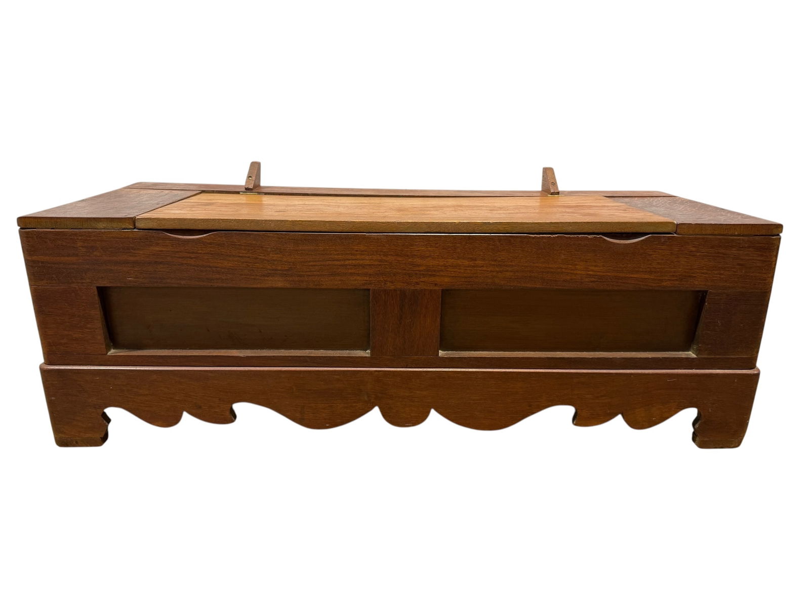 Antique Oak Blanket Chest: Antique Oak Blanket Chest. Measures 19.5" H x 54.5" W x 19" D. Has scuffs, scratches and some chips.