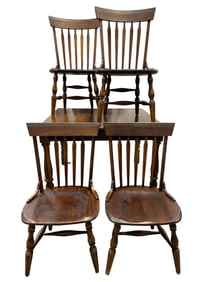 Pine Table & 4 Chairs w/ 1 Leaf in The Style of Ethan Allen