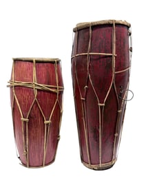 (2) Antique Red Javanese Gamelan Drums