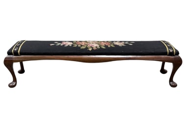 Late 19th C. Queen Anne Style Needlepoint Bench