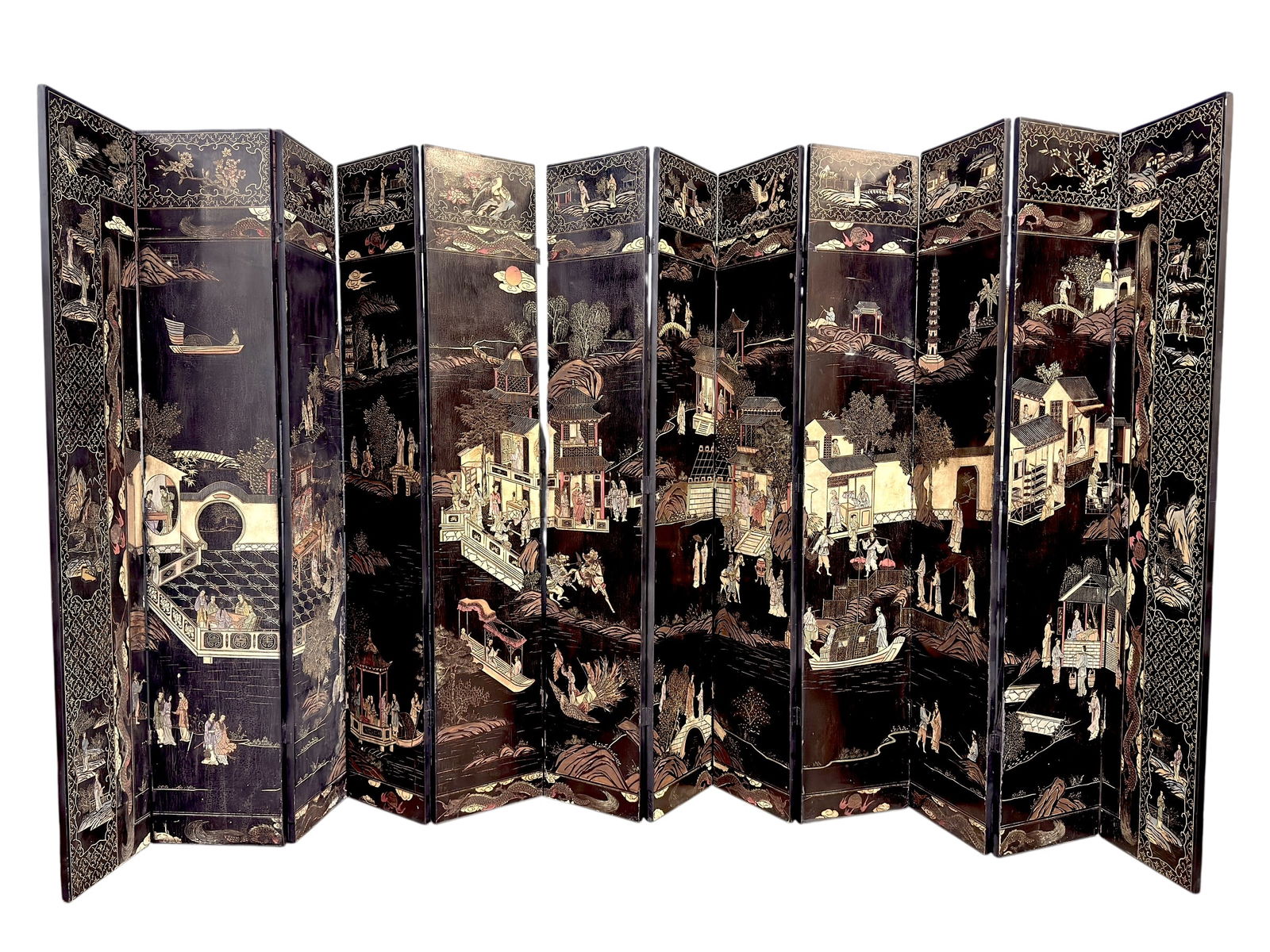 Outstanding Antique 12 Panel Coromandel Chinese Lacquer Screen (1 of 13)