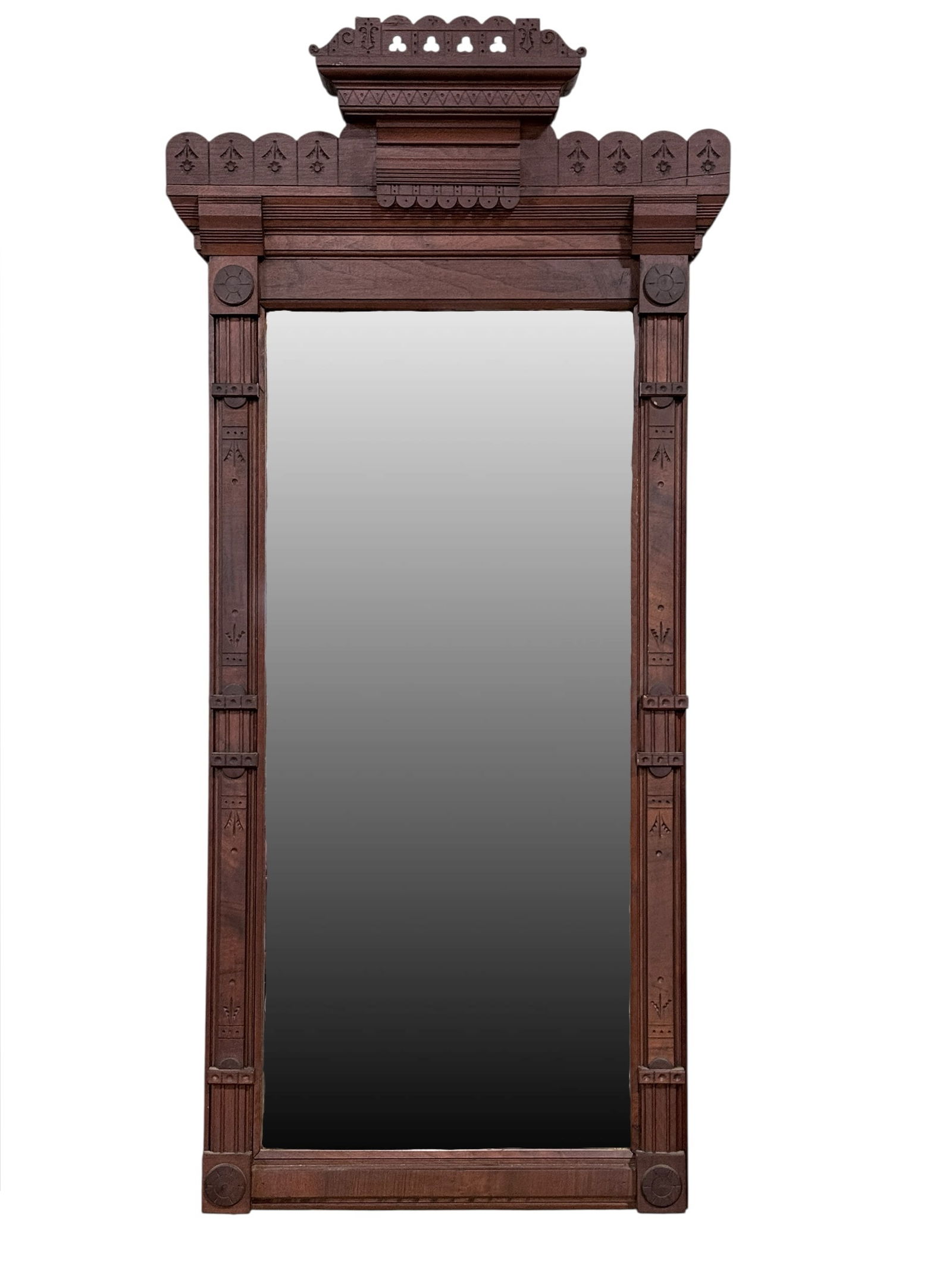 Antique Eastlake Walnut Carved Wood Mirror (1 of 3)