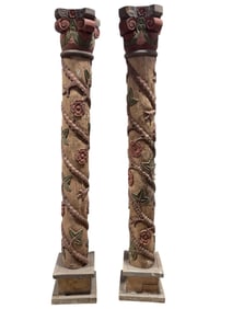 Pair of Large Painted Italian Carved Wood Columns