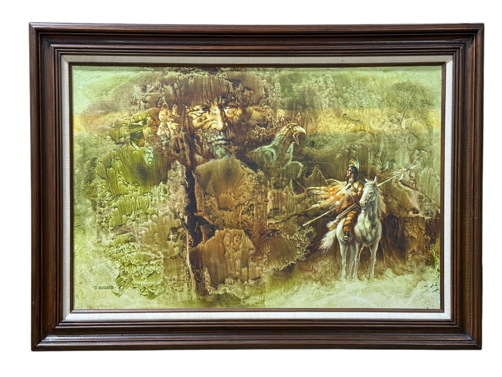 Signed G. Bogard 20th C. Oil on Canvas Western Native American Painting (1 of 7)