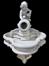 Cast Stone Garden Putto Fountain w/ Bird Bath & Base