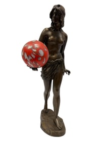 Metal Art Nouveau Paul Aichele Style "Allegory of The Night" Lamp