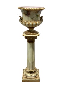 Decorative Porcelain Urn on Column Pedestal