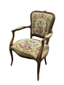 Walnut French Louis XV Style Needlepoint Armchair