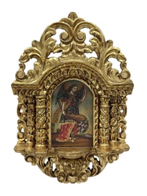 Retablo Painting in Giltwood Frame