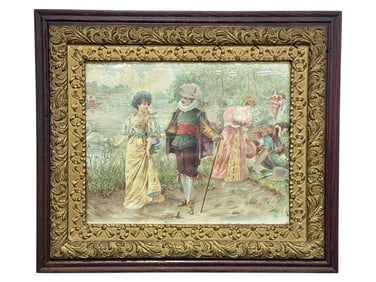 French Print in Antique Giltwood Frame